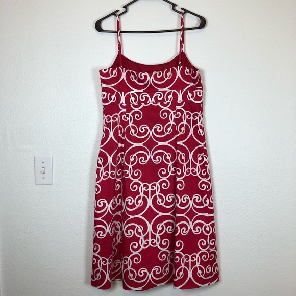 Ann Taylor berry pink scrollwork slip dress 6 - Picture 3 of 5
